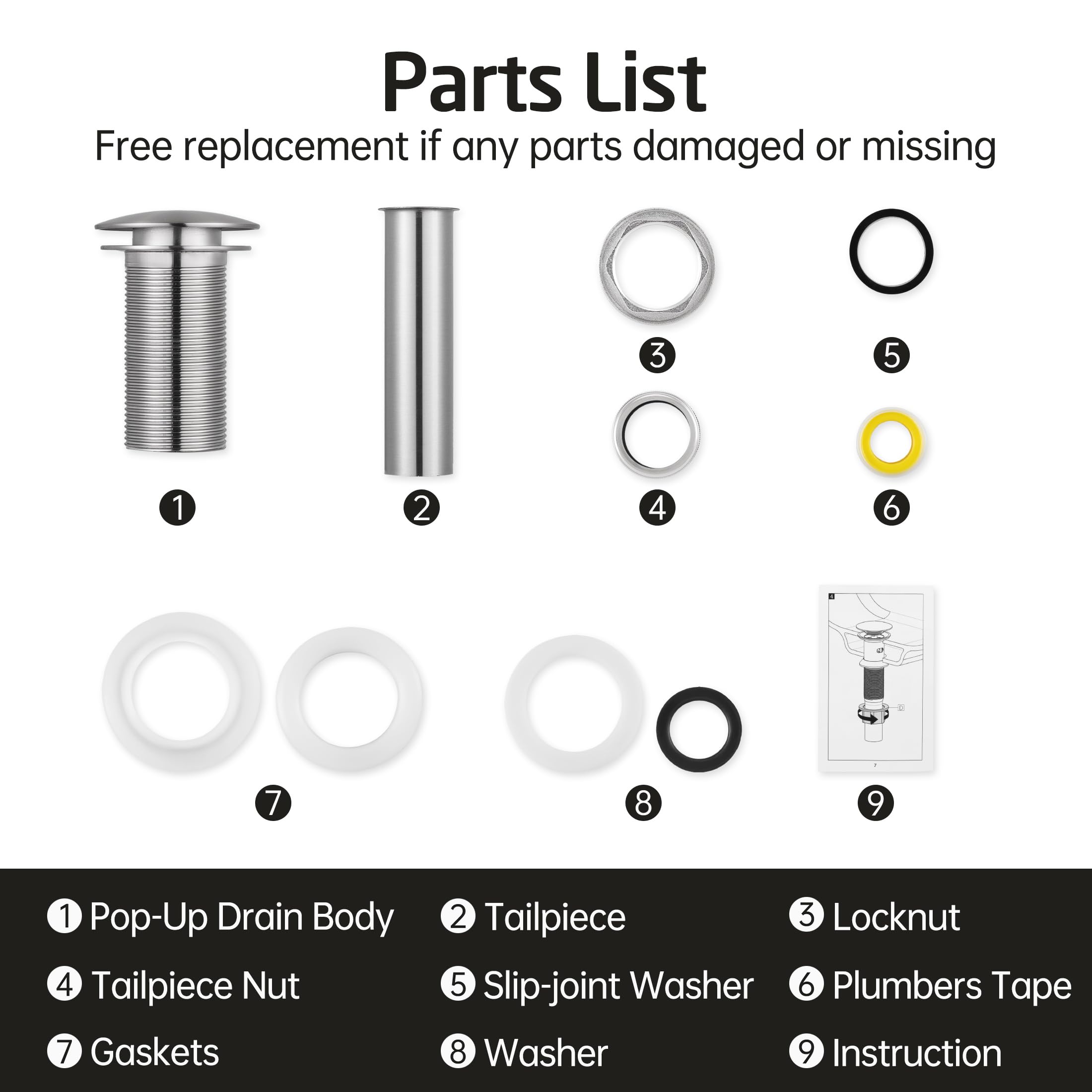 KES Brushed Nickel Bathroom Sink Drain without Overflow, CE Certified