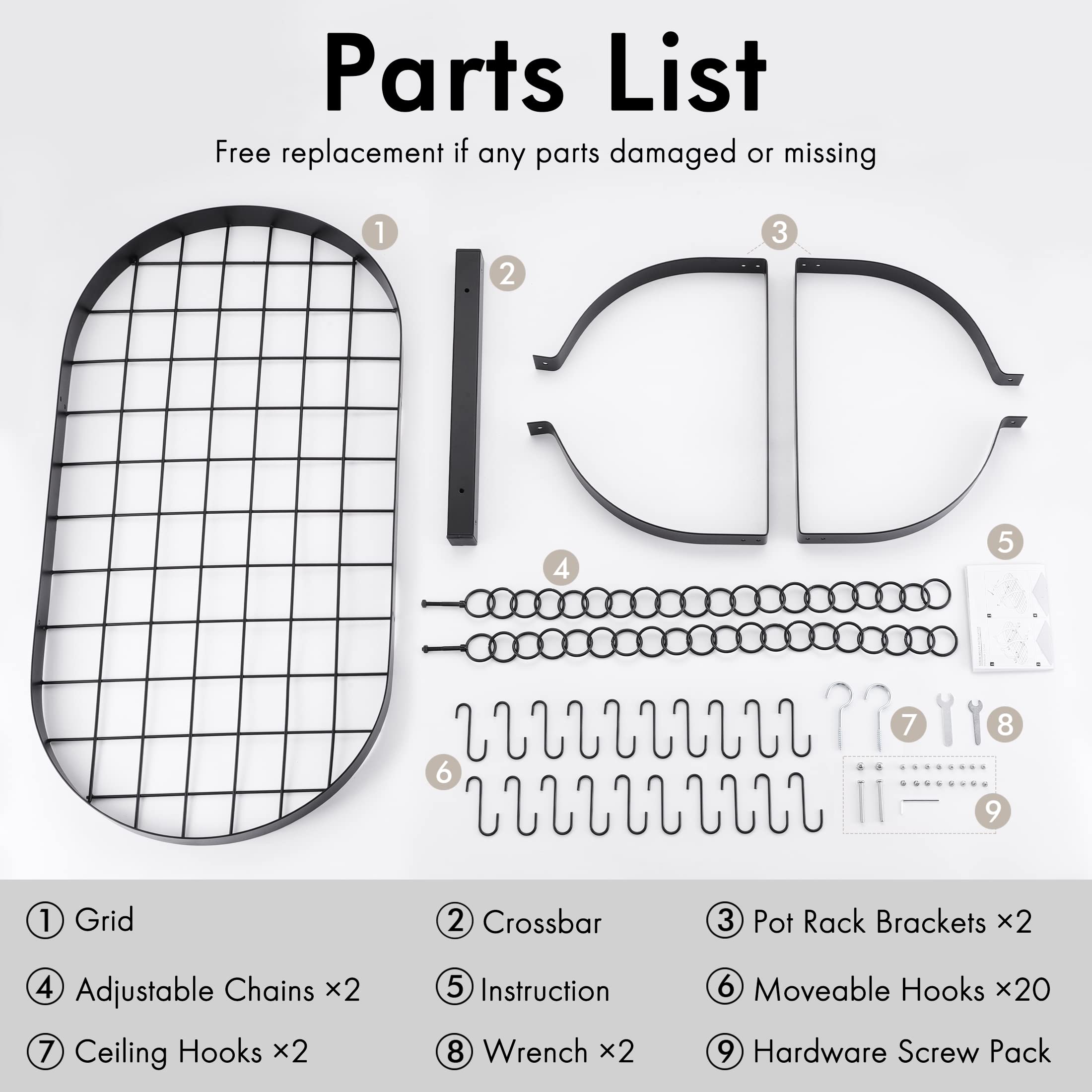 KES Matte Black 34Inch Hanging Pot Rack for Kitchen KUR221S85BK KES