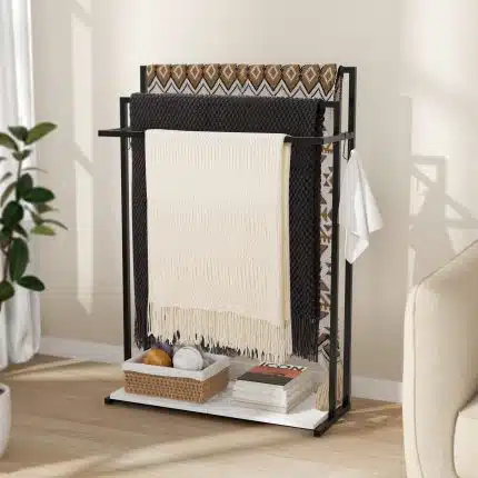 KES Free Standing Towel Racks for Bathroom 3-Tier with Weighted Marble Base & 4 Hooks | BTH504-BK
