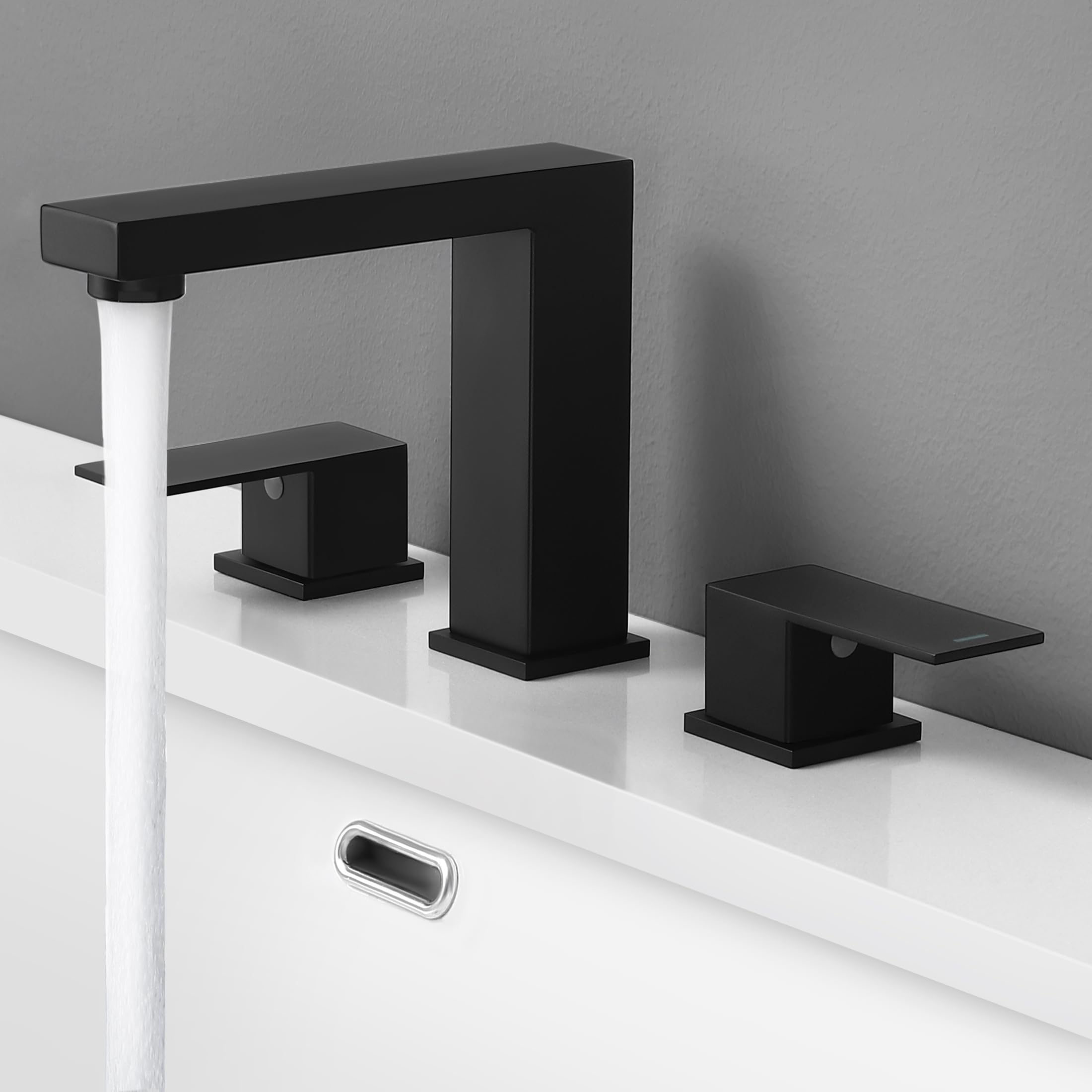 KES Matte Black 3-Hole Widespread Bathroom Faucets, cUPC NSF Certified  Lead-Free, Stainless Steel | L4350LFF12-BK - KES, image size:2200x2200