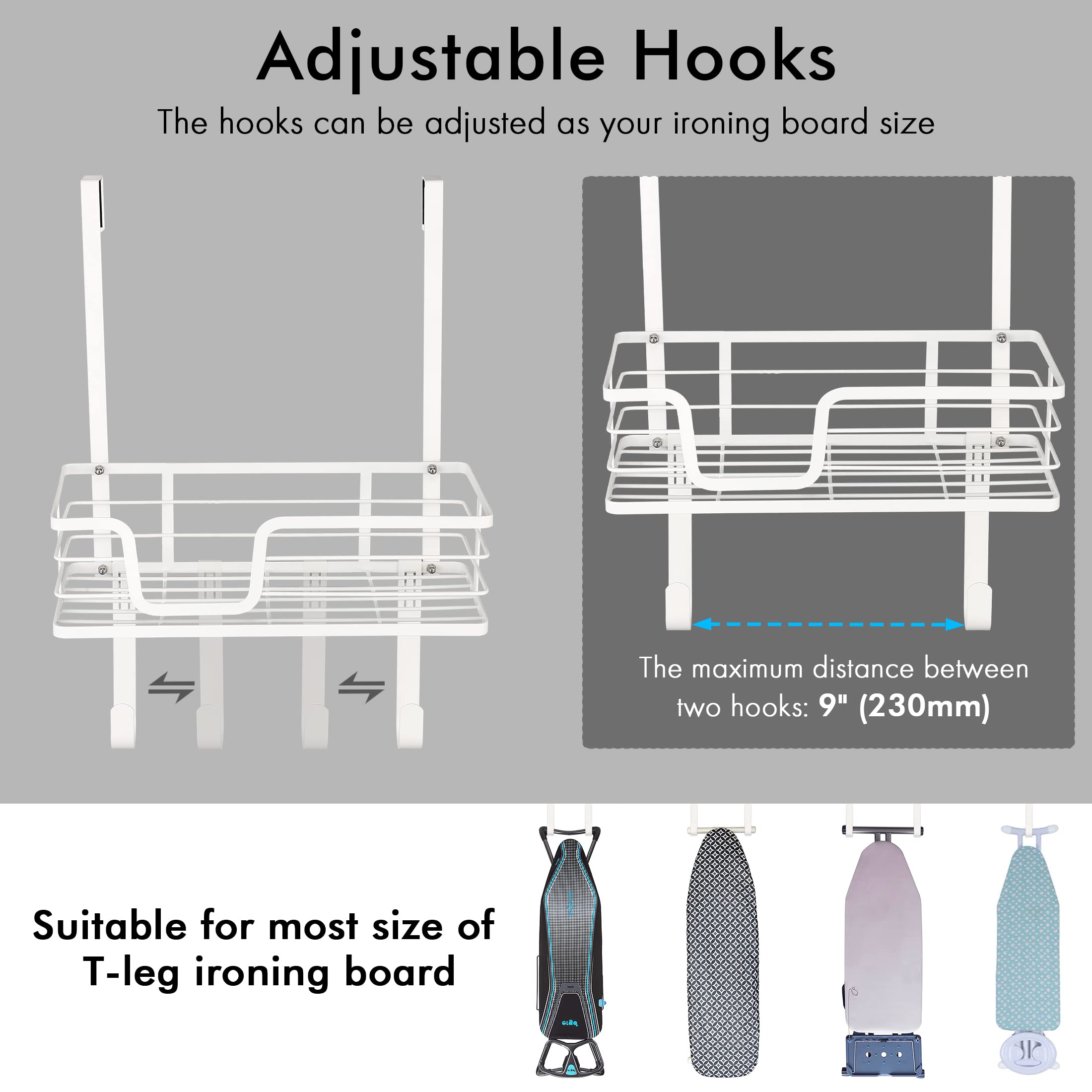 KES Over The Door Ironing Board Holder With Iron Storage Hanger – Fits 1.75 Inch Doors, White, Y/T Shape Compatible