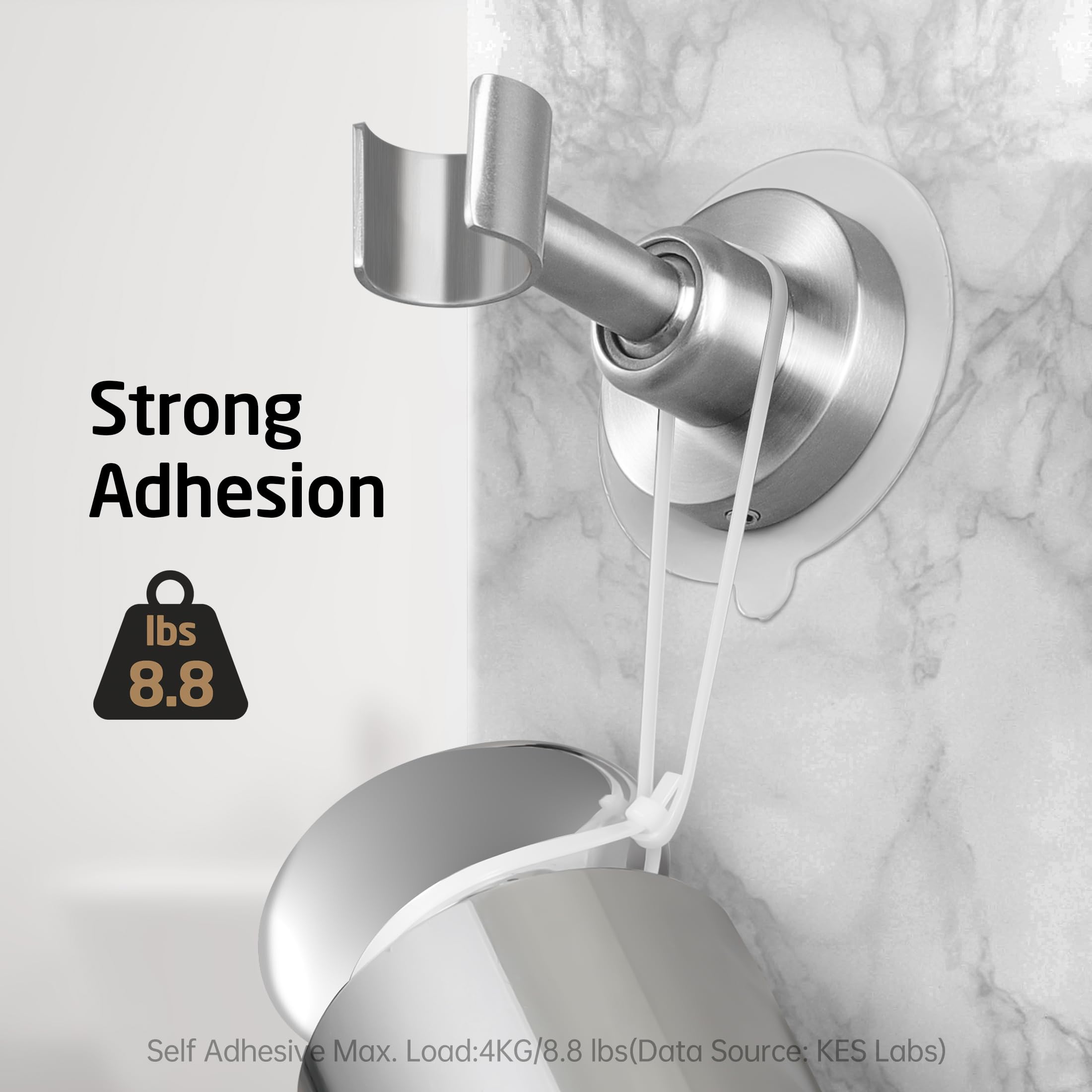 KES All-Metal Shower Head Holder - Adhesive Wall Mount, Adjustable, Fits Standard & Oversized Hoses, Brushed Steel