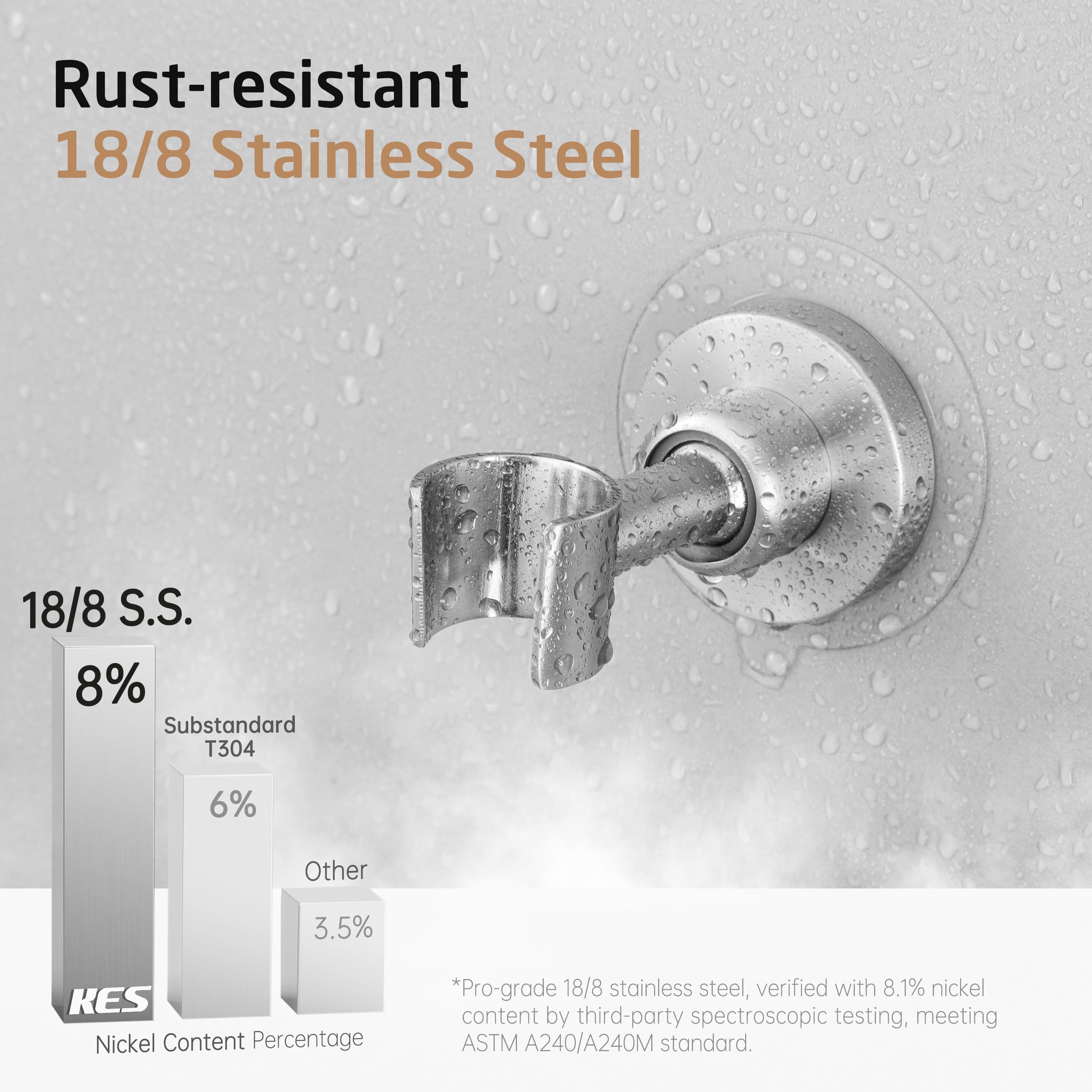 KES All-Metal Shower Head Holder - Adhesive Wall Mount, Adjustable, Fits Standard & Oversized Hoses, Brushed Steel