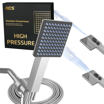 KES 18/8 Stainless Steel Handheld Shower Head High Pressure, Built-in Power Wash to Clean Tub Tile, Patented Auto-Reset Design, 70" Long Hose & Adjustable Brass Joint Holder, Brushed | DP300F18-BS