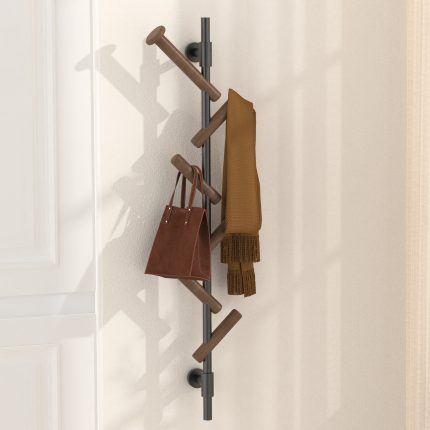 KES Vertical Coat Rack Wall Mount, 18/8 Stainless Steel Hat Rack for Wall with Adjustable Solid Wood Hooks Matte Black, HCR200-BK