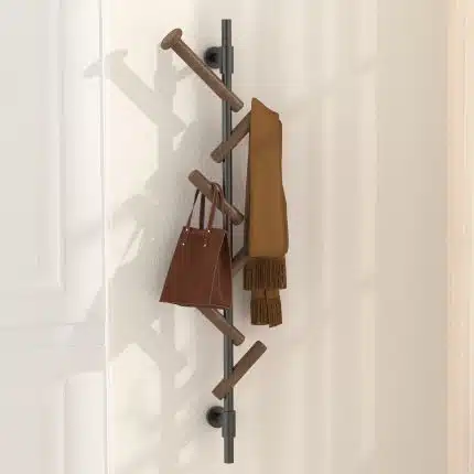 KES Vertical Coat Rack Wall Mount, 18/8 Stainless Steel Hat Rack for Wall with Adjustable Solid Wood Hooks Matte Black, HCR200-BK