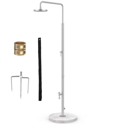 KES Natural Marble Outdoor Shower with Weighted Base, Freestanding Poolside Rain Shower Head & Foot Rinse, 3/4" Brass Hose Adapter, Anti-tip Strap & Ground Stake, 18/8 Stainless Steel | ODS200-BS