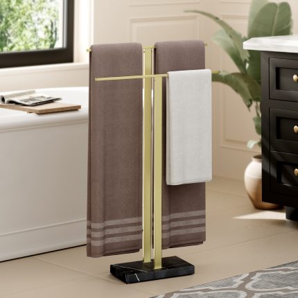 KES Freestanding Towel Rack 2-Tier 33''H, 18/8 Stainless Steel, Black and Gold, BTH434WF-BBZ