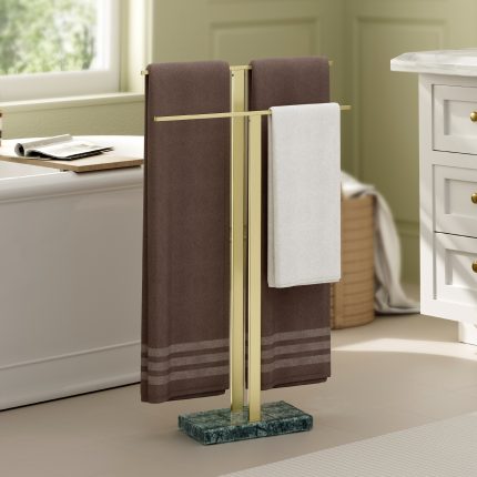 KES Freestanding Towel Rack 2-Tier 33''H, 18/8 Stainless Steel, Gold and Green, BTH434WF-GBZ