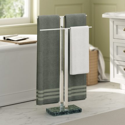 KES Freestanding Towel Rack 2-Tier 33''H, 18/8 Stainless Steel, Polished and Green, BTH434WF-GNPS