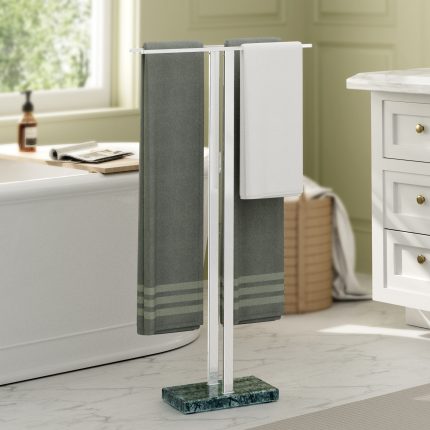KES Freestanding Towel Rack, 37" Equal-Height, 18/8 Stainless Steel, Polished and Green, BTH458WF-GNPS