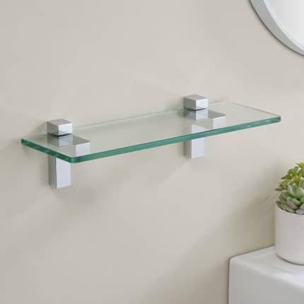 KES 13.8'' Floating Bathroom Glass Shelf Tempered Glass Rectangular Wall Mount Polished Chrome, BGS6402S35WF