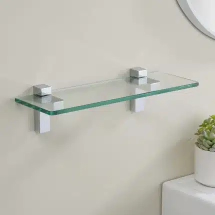 KES 13.8'' Floating Bathroom Glass Shelf Tempered Glass Rectangular Wall Mount Polished Chrome, BGS6402S35WF