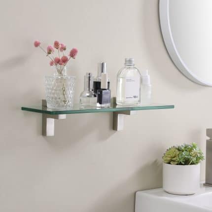 KES 15.8'' Floating Bathroom Glass Shelf Tempered Glass Rectangular Wall Mount Brushed Nickel, BGS6402S40WF-2