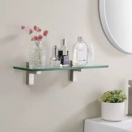 KES 15.8'' Floating Bathroom Glass Shelf Tempered Glass Rectangular Wall Mount Brushed Nickel, BGS6402S40WF-2