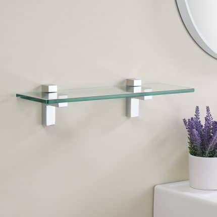 KES 15.8'' Floating Bathroom Glass Shelf Tempered Glass Rectangular Wall Mount Polished Chrome, BGS6402S40WF