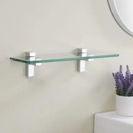 KES 15.8'' Floating Bathroom Glass Shelf Tempered Glass Rectangular Wall Mount Polished Chrome, BGS6402S40WF
