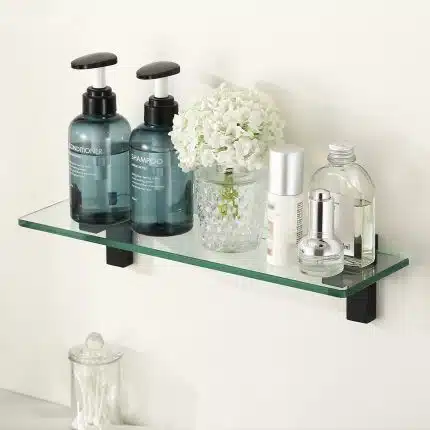 KES 15.8'' Floating Bathroom Glass Shelf Tempered Glass Rectangular Wall Mount Matte Black, BGS6402S40WF-BK