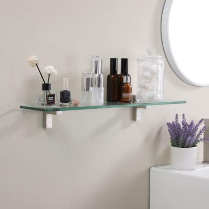 KES 23.6'' Floating Bathroom Glass Shelf Tempered Glass Rectangular Extra Wall Mount Brushed Nickel, BGS6402S60WF-2