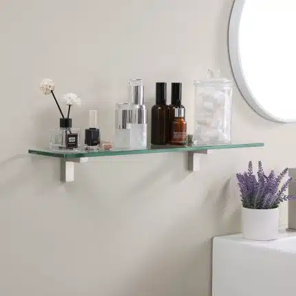 KES 23.6'' Floating Bathroom Glass Shelf Tempered Glass Rectangular Extra Wall Mount Brushed Nickel, BGS6402S60WF-2
