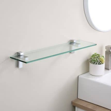 KES 23.6'' Floating Bathroom Glass Shelf Tempered Glass Rectangular Extra Wall Mount Polished Chrome, BGS6402S60WF