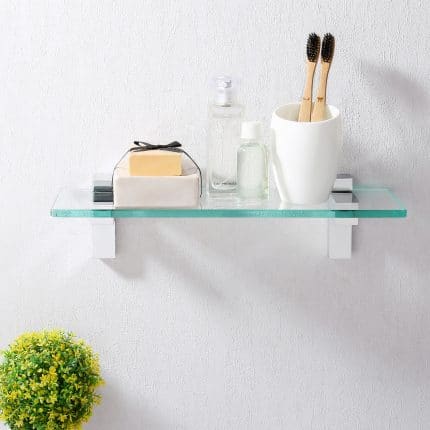 KES 19.7'' Floating Bathroom Glass Shelf Tempered Glass Rectangular Wall Mount Polished Chrome, BGS6402WF