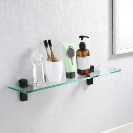 KES 19.7'' Floating Bathroom Glass Shelf Tempered Glass Rectangular Wall Mount Matte Black, BGS6402WF-BK