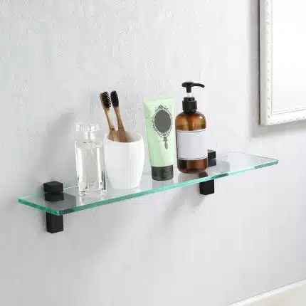 KES 19.7'' Floating Bathroom Glass Shelf Tempered Glass Rectangular Wall Mount Matte Black, BGS6402WF-BK