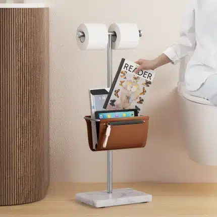 KES Toilet Paper Holder Stand with Bathroom Magazine Rack, 18/8 Stainless Steel, Brushed Finish, BPH462WF-2