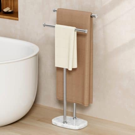 KES 2-Tier Free Standing Bath Towel Racks for Bathroom with Marble Base, 18/8 Stainless Steel, Brushed Finish, BTH472AWF-2