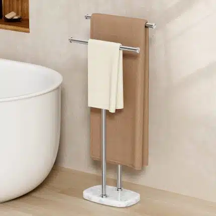 KES 2-Tier Free Standing Bath Towel Racks for Bathroom with Marble Base, 18/8 Stainless Steel, Brushed Finish, BTH472AWF-2