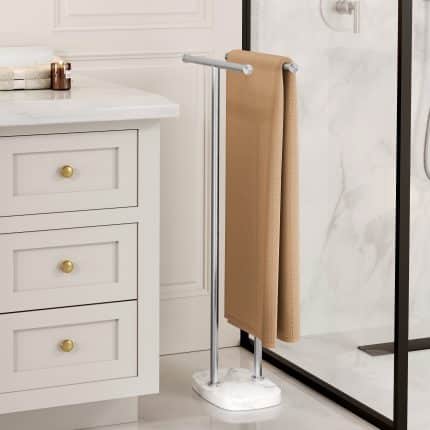 KES 2-Tier Free Standing Bath Towel Racks for Bathroom with Marble Base Oval Shape, 18/8 Stainless Steel, Brushed Finish, BTH472BWF-2