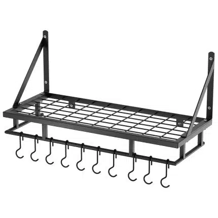 KES 24 Inch Kitchen Pot Pan Rack Wall Mounted With Hooks, Matte Black, WFKUR001S60BK