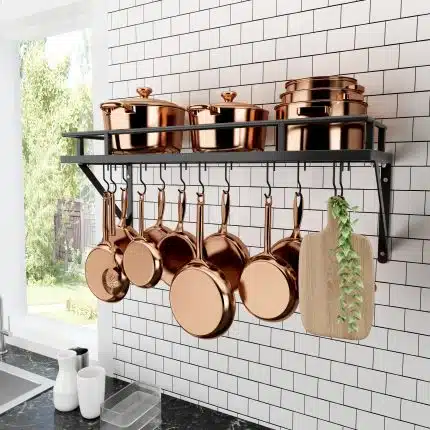 KES 30-Inch Pot Rack Wall Mounted with 12 Hooks, Matte Black, KUR001S75AWF-BK