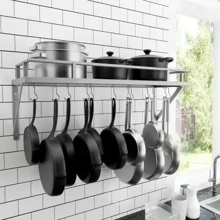KES 30-Inch Pot Rack Wall Mounted with 12 Hooks, Silver Gray, KUR001S75AWF-SG