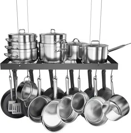 KES 30-Inch Ceiling Pot Rack with 15 Hooks, Matte Black, KUR438S75WF-BK