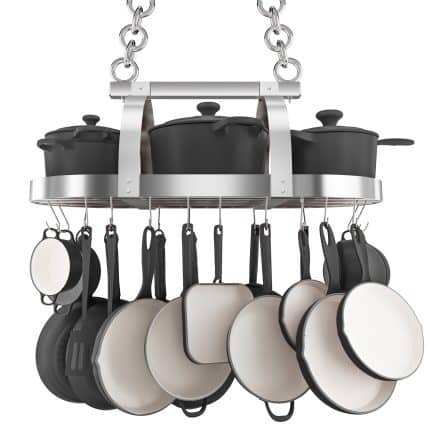 KES 34-Inch Oval Ceiling Pot Rack with 20 S Hooks, Chrome, KUR442S85WF-CH