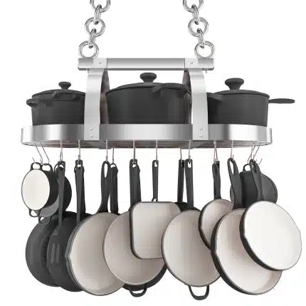 KES 34-Inch Oval Ceiling Pot Rack with 20 S Hooks, Chrome, KUR442S85WF-CH