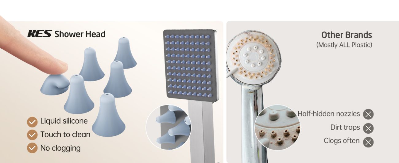 self cleaning shower nozzle compare to hard plastic shower nozzle