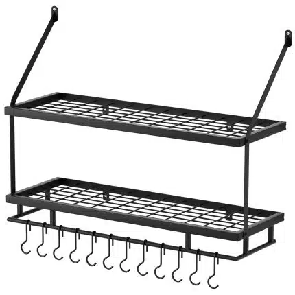 KES 2-Tier 30-Inch Pot Rack Wall Mounted with 12 Hooks, Matte Black, KUR001S75BWF-BK