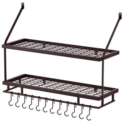 KES 2-Tier 30-Inch Pot Rack Wall Mounted with 12 Hooks, Oiled Bronze, KUR001S75BWF-OB