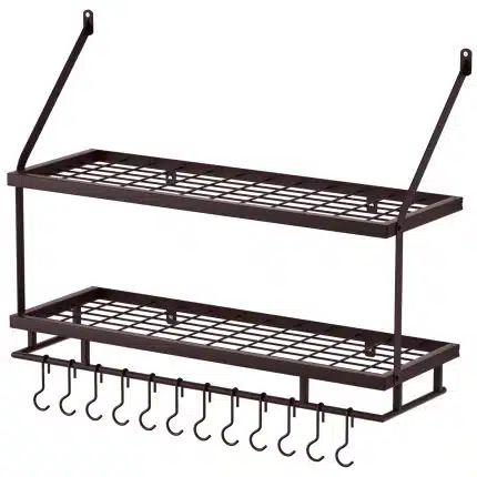 KES 2-Tier 30-Inch Pot Rack Wall Mounted with 12 Hooks, Oiled Bronze, KUR001S75BWF-OB