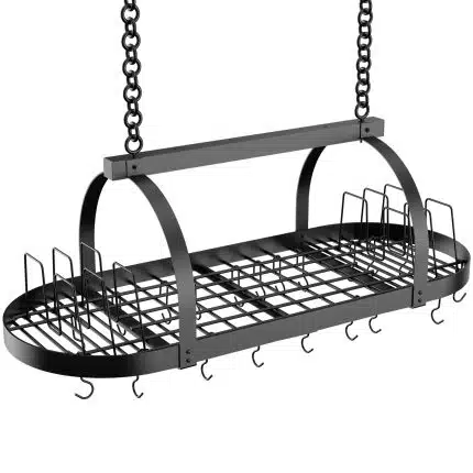 KES 48-Inch Oval Ceiling Pot Rack with Lid Organizer and 20 S Hooks, Matte Black, KUR450S122BWF-BK