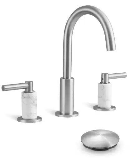 KES Natural Italian Carrara Marble Brushed Nickel Bathroom Faucet 3 Hole with All Metal Pop Up Sink Drain L4329F12-BS-C1