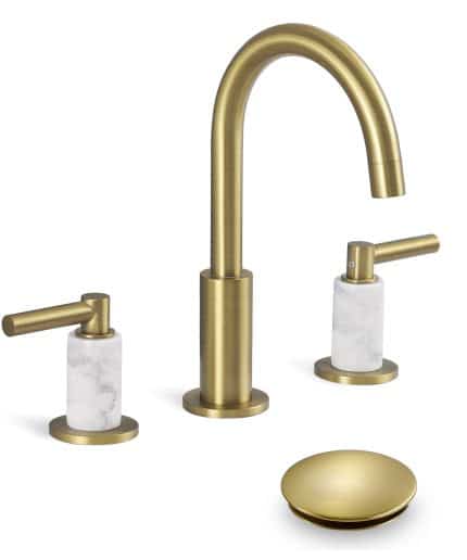 KES Natural Italian Carrara Marble Brushed Gold Bathroom Faucet 3 Hole with All Metal Pop Up Sink Drain L4329F12-BZ-C1