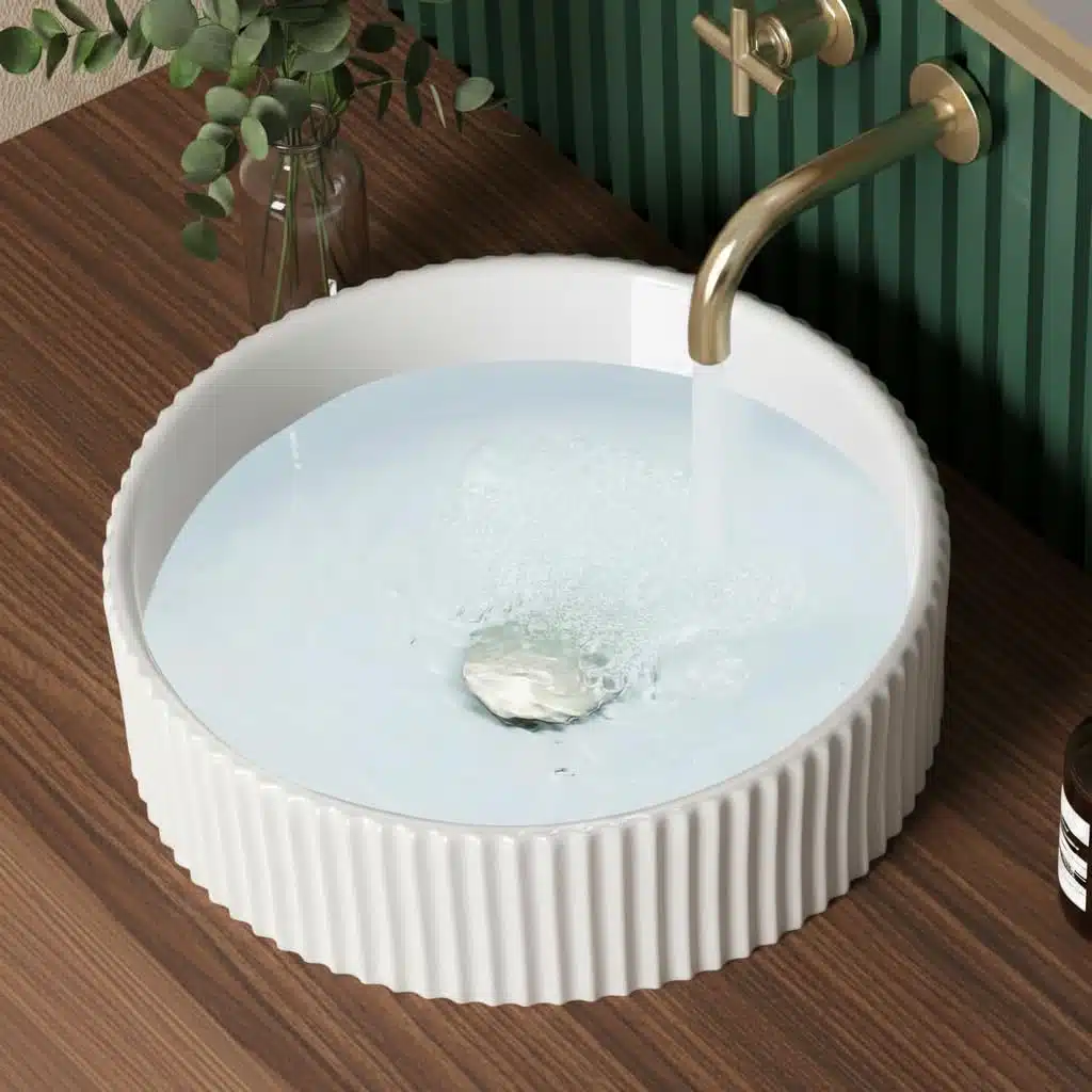 Version 1.0.0 KES Bathroom Vessel Sink, 16 Inch Small Vessel Sink for Bathroom, Round Bowl Sink White Above Counter, RV Sink, Countertop Modern Sinks for Cabinet Lavatory Vanity Porcelain Cerami