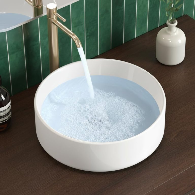 KES Round Vessel Sink, Bowl Sinks for Bathrooms 16 Inch Sink Bowl Above Counter Small Circular White Ceramic Vessel Sink Countertop for Cabinet Lavatory Vanity