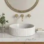 KES Bathroom Vessel Sink, 16 Inch Small Vessel Sink for Bathroom, Round Bowl Sink White Above Counter, RV Sink, Countertop Modern Sinks for Cabinet Lavatory Vanity Porcelain Cerami