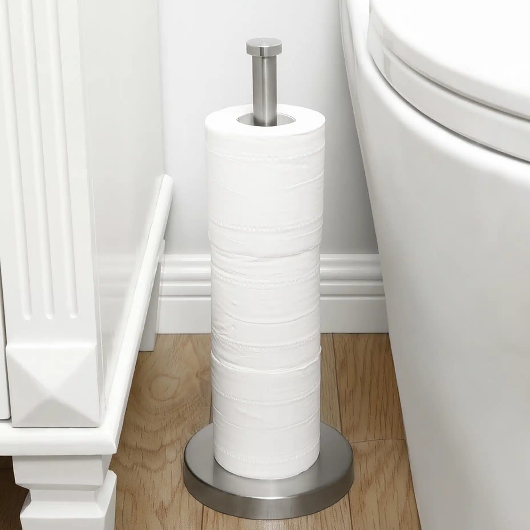 Version 1.0.0 KES Toilet Paper Storage Stand, Freestanding Bathroom Toilet Paper Holder Storage for 3 Rolls SUS304 Stainless Steel Brushed Nickel