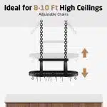 KES 48 Inch Large Hanging Pot Rack, Heavy Duty Oval Pot and Pan Hanging Rack Ceiling Mount, Pot Pan Hangers for Kitchen with 20 Hooks, Matte Black, (For 16" and 24" Joist Mount)